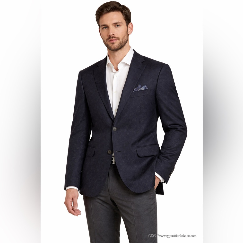 Ted Baker London 46R Navy Wool Sport Coat Medallion Modern Fit Blazer